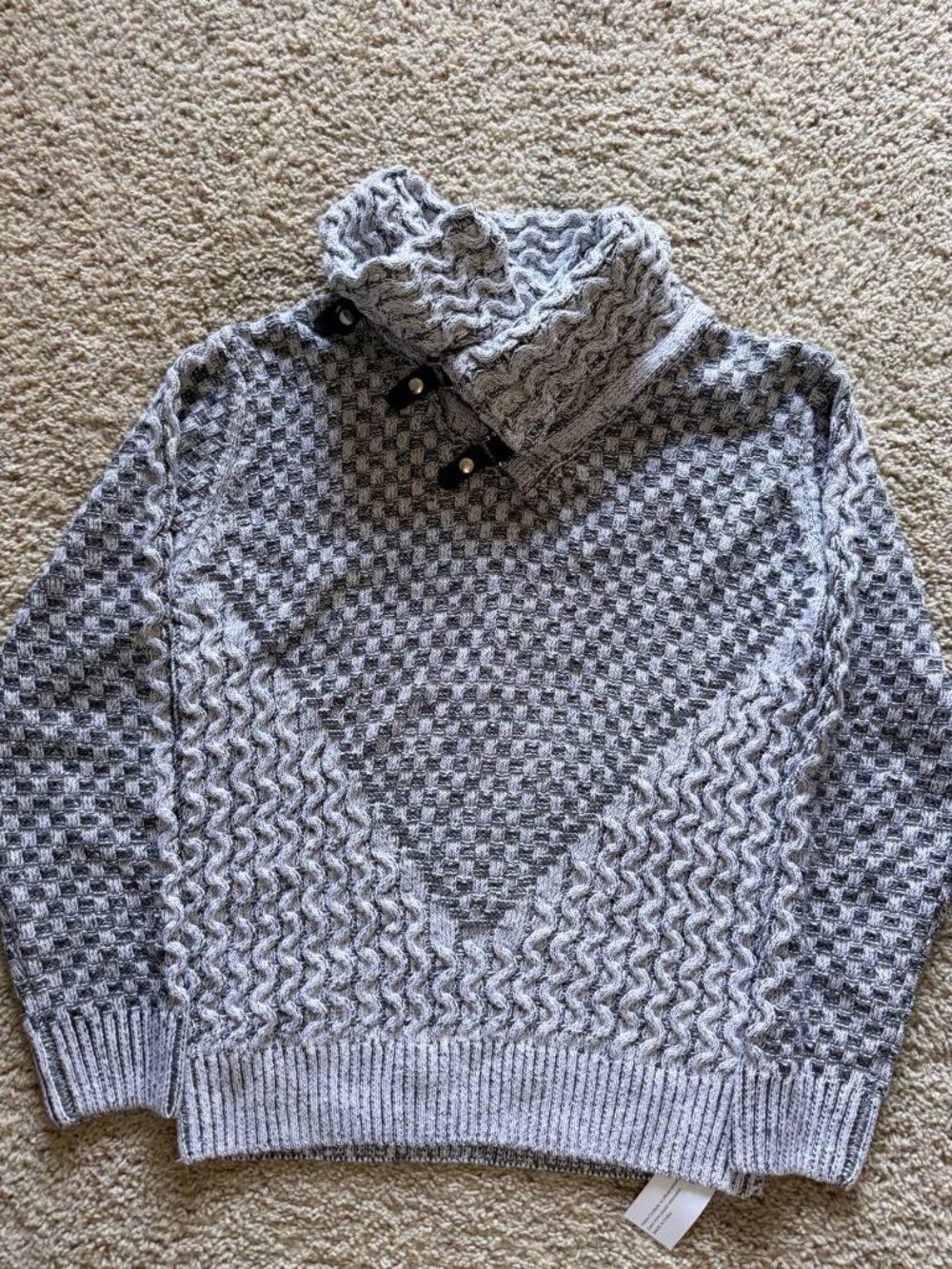 NWT Coofandy Mens Chunky Cable Knit Cowl Neck Sweater Grey Size XL
